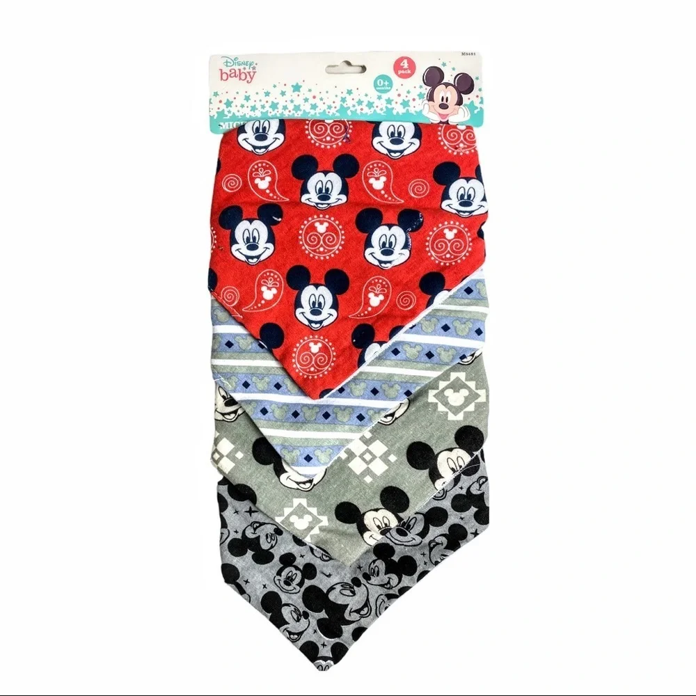 NWT Disney Mickey Mouse 4-pack Cotton Jersey Bandanna Bibs - Picture 10 of 11